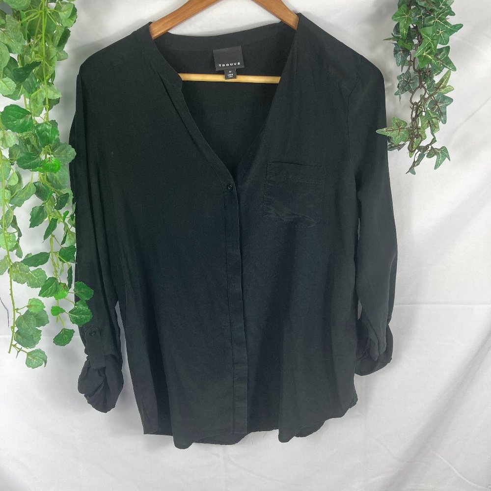 Trouve Nordstrom silk black button down shirt